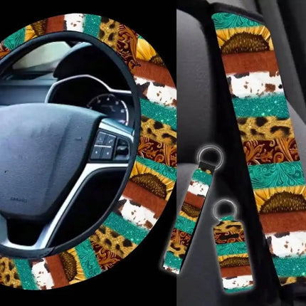 4 PC Car Accessories Set in Total Western Print - Sip Sleeves