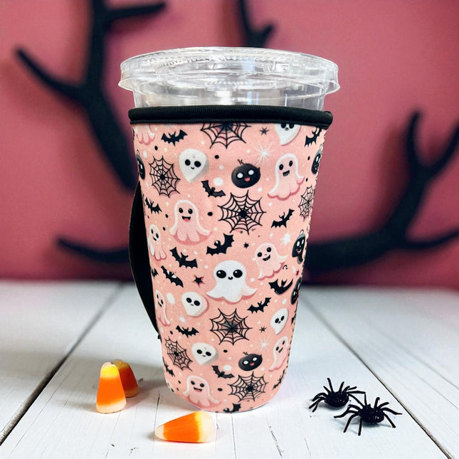 30 OZ Pink Spooky Ghosts Insulated Cup Cover Sip Sleeve Fits 30-40 OZ Cups