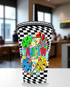 A colorful and vibrant cupcake cup with the word 