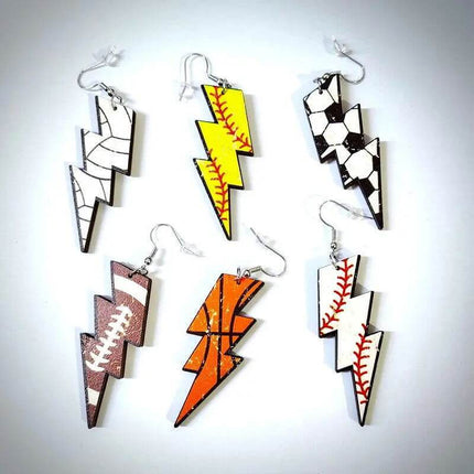 Acrylic Lightening Bolt SPORTS Drop Earrings - Sip Sleeves