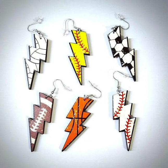 Acrylic Lightening Bolt SPORTS Drop Earrings - Sip Sleeves