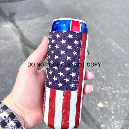American Flag Print Slim Can Koozie - Sip Sleeves