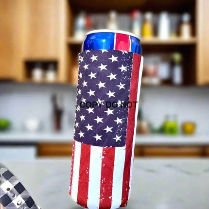 American Flag Print Slim Can Koozie - Sip Sleeves