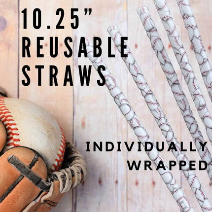 Baseball 10.25" Long Printed Plastic Straws ~ IND WRAPPED
