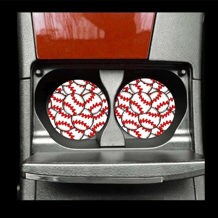 Baseball Neoprene Car Coaster Set for Cup Holder Absorbent Washable and Fun - Sip Sleeves