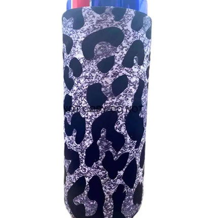 Black Leopard Shimmer Print Slim Can Koozie - Sip Sleeves