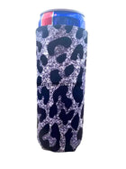 Black Leopard Shimmer Print Slim Can Koozie - Sip Sleeves