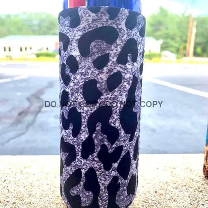 Black Leopard Shimmer Print Slim Can Koozie - Sip Sleeves