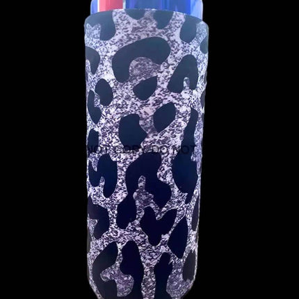 Black Leopard Shimmer Print Slim Can Koozie - Sip Sleeves