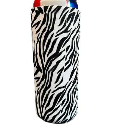 Black & White Zebra Print Slim Can Koozie - Sip Sleeves