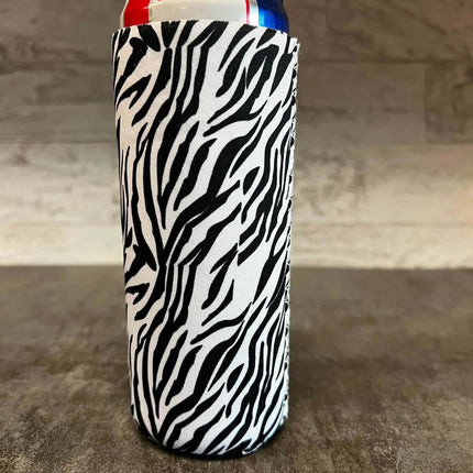 Black & White Zebra Print Slim Can Koozie - Sip Sleeves