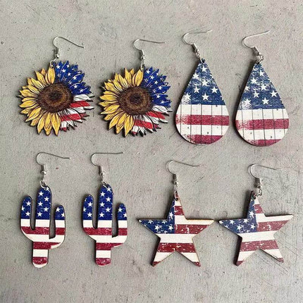Bless The USA ~ Wooden Drop Earrings - Sip Sleeves