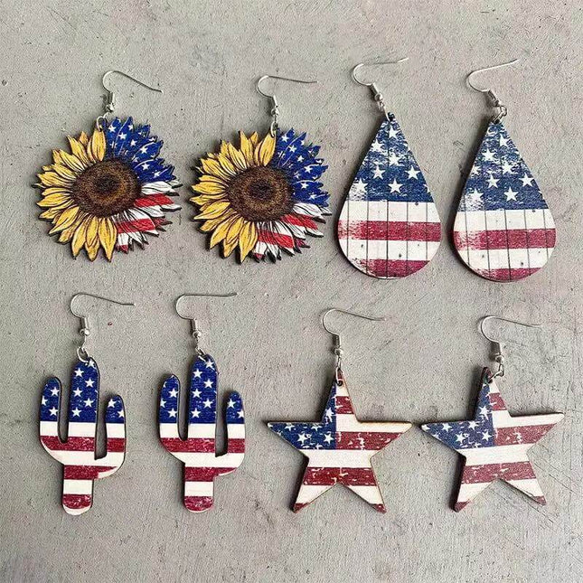 Bless The USA ~ Wooden Drop Earrings - Sip Sleeves