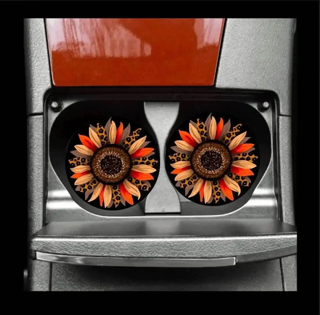 Bold Sunflower Neoprene Car Coaster Set for Cup Holder Absorbent Washable and Fun - Sip Sleeves