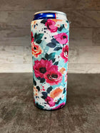 Bright Flowers Print Slim Can Koozie - Sip Sleeves