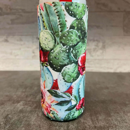 Bright Succulent Print Slim Can Koozie - Sip Sleeves
