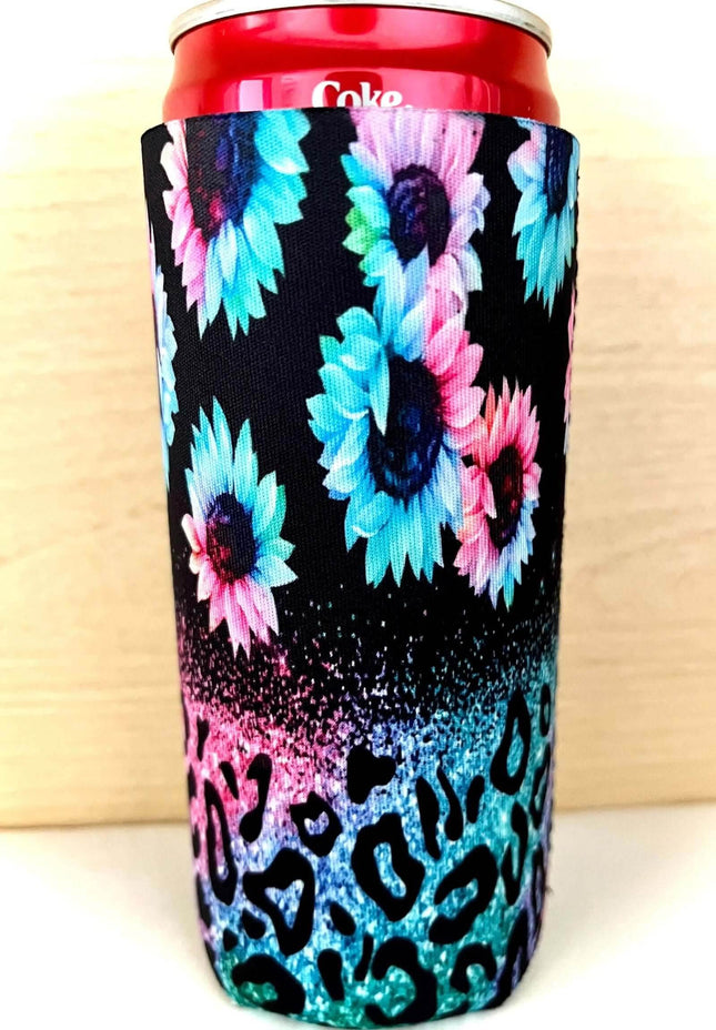 Bright Sunflower Print Slim Can Koozie - Sip Sleeves