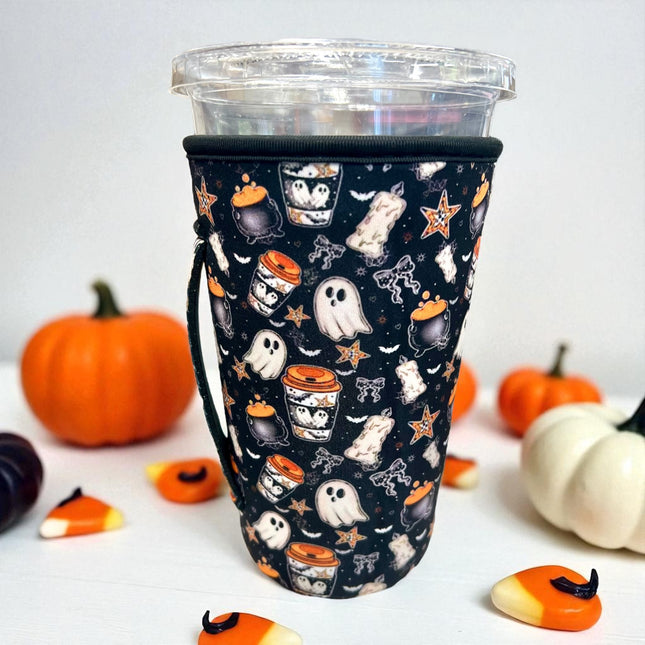 20 OZ Black Ghostly Fun Insulated Cup Cover Sip Sleeve Fits 20-32 OZ Cups