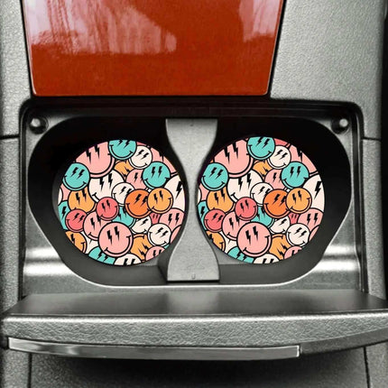 Cannabis Bright Print Neoprene Car Coaster Set for Cup Holder Absorbent Washable and Fun - Sip Sleeves