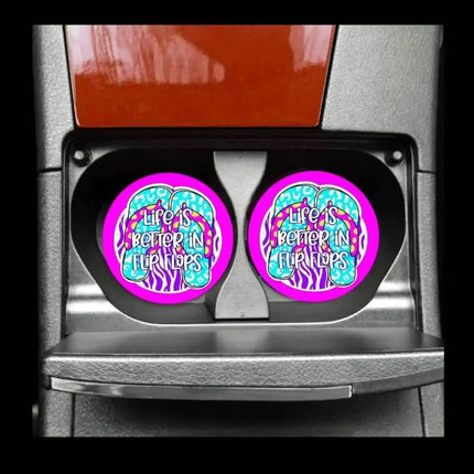 Cannabis Bright Print Neoprene Car Coaster Set for Cup Holder Absorbent Washable and Fun - Sip Sleeves