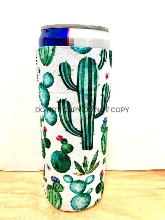 Colorful Cactus Print Slim Can Koozie - Sip Sleeves