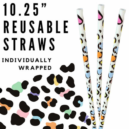 Colorful Leopard 10.25" Long Printed Plastic Straws ~ IND WRAPPED