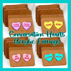 Conversation Hearts Valentines ~ Acrylic Laser Cut Earrings *NEW* - Sip Sleeves