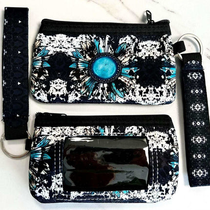 Country Girl ID Wristlet (Turquoise Sunflower) Wallet with Loop - Sip Sleeves