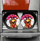 Crazy Chicken Neoprene Car Coaster Set for Cup Holder Absorbent Washable and Fun - Sip Sleeves