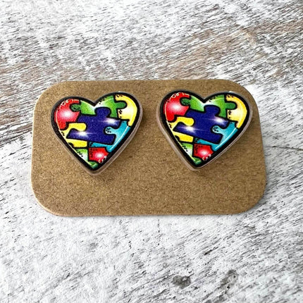 Custom Autism Heart Acrylic Laser Cut Earrings - Sip Sleeves