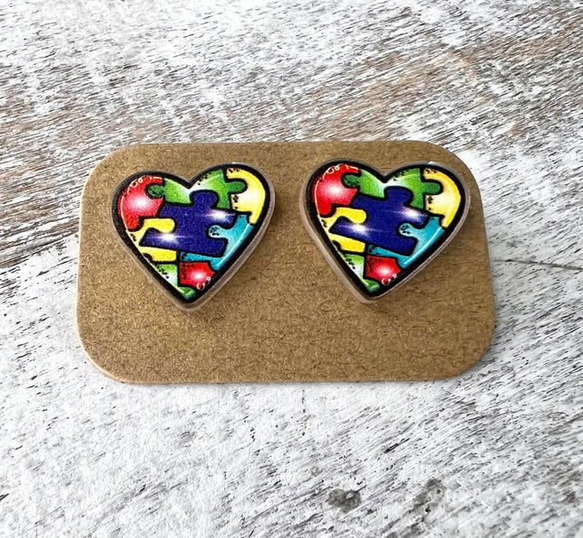 Custom Autism Heart Acrylic Laser Cut Earrings - Sip Sleeves