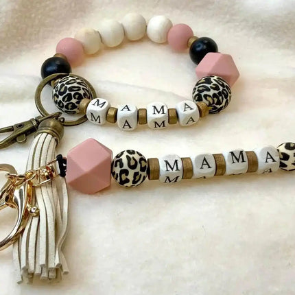 Custom Leopard MAMA Keychain OR Bracelet - Sip Sleeves