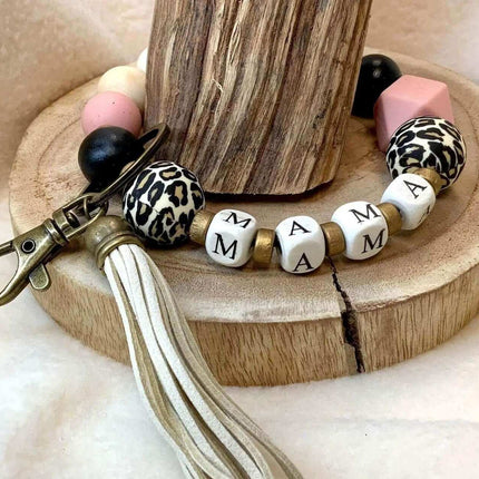 Custom Leopard MAMA Keychain OR Bracelet - Sip Sleeves