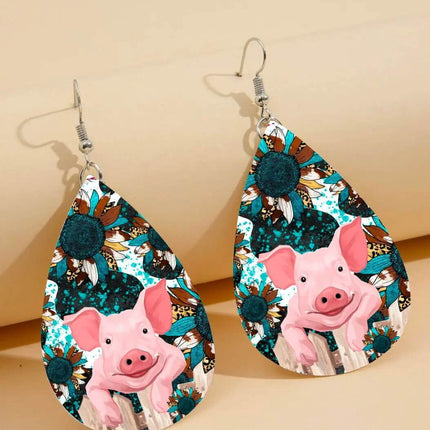 Custom Vegan Leather Tear Drop Earrings ~ Boho BullskullTear drop fun jewelry - Sip Sleeves