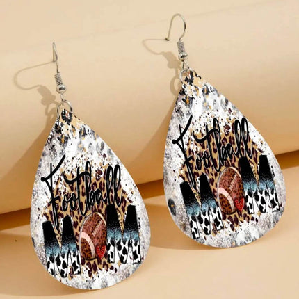 Custom Vegan Leather Tear Drop Earrings ~ Football MomTear drop fun jewelry - Sip Sleeves
