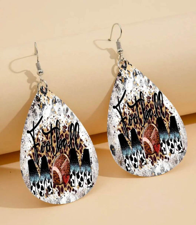 Custom Vegan Leather Tear Drop Earrings ~ Football MomTear drop fun jewelry - Sip Sleeves