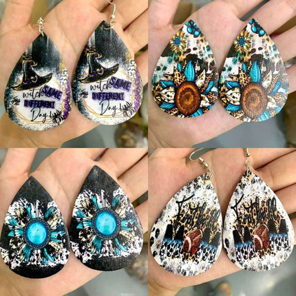 Custom Vegan Leather Tear Drop Earrings ~ Football MomTear drop fun jewelry - Sip Sleeves