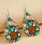 Custom Vegan Leather Tear Drop Earrings ~ Leopard SunflowerTear drop fun jewelry - Sip Sleeves