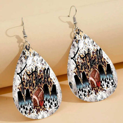 Custom Vegan Leather Tear Drop Earrings ~ Leopard SunflowerTear drop fun jewelry - Sip Sleeves