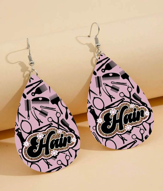 Custom Vegan Leather Tear Drop Earrings ~ Retro Hair StylistTear drop fun jewelry - Sip Sleeves
