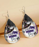 Custom Vegan Leather Tear Drop Earrings ~ Same Witch Diff DayTear drop fun jewelry - Sip Sleeves
