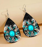 Custom Vegan Leather Tear Drop Earrings ~ Turquoise SunflowerTear drop fun jewelry - Sip Sleeves