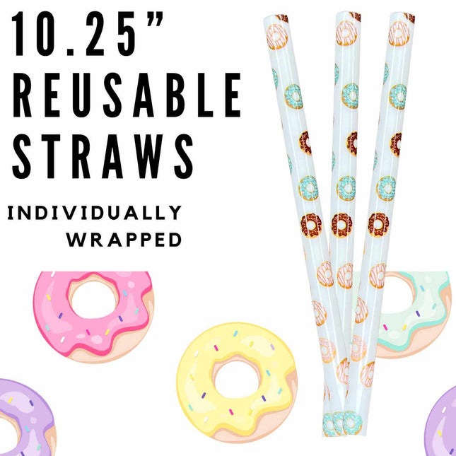 Donuts 10.25" Long Printed Plastic Straws ~ IND WRAPPED