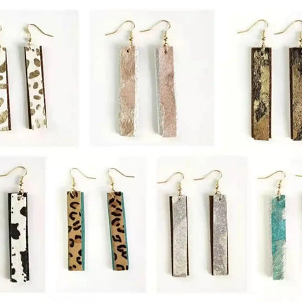 Double Layer Leather Textured Strip Earrings * western - Sip Sleeves