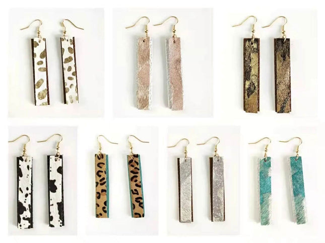 Double Layer Leather Textured Strip Earrings * western - Sip Sleeves