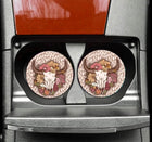 Exclusive Neutral Boho Bullskull Neoprene Car Coaster Set for Cup Holder Absorbent Washable and Fun - Sip Sleeves