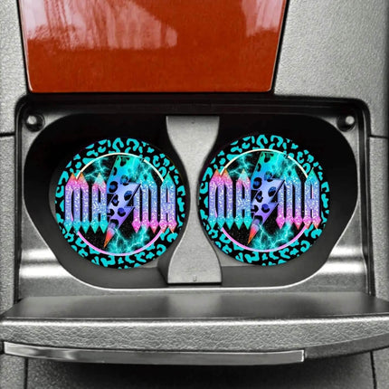 Exclusive Neutral Boho Bullskull Neoprene Car Coaster Set for Cup Holder Absorbent Washable and Fun - Sip Sleeves