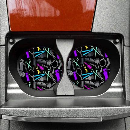 Exclusive Neutral Boho Bullskull Neoprene Car Coaster Set for Cup Holder Absorbent Washable and Fun - Sip Sleeves