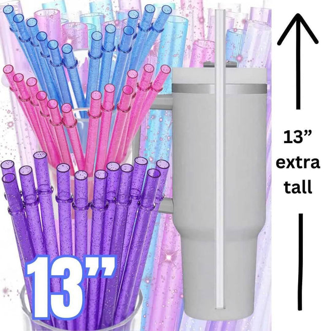 Extra TALL 13" Glitter Reusable Plastic Individually Wrapped Straws *IN STOCK NOW*