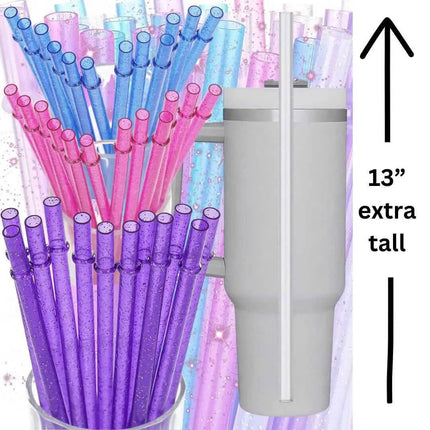 Extra TALL 13" Glitter Reusable Plastic Individually Wrapped Straws *IN STOCK NOW*